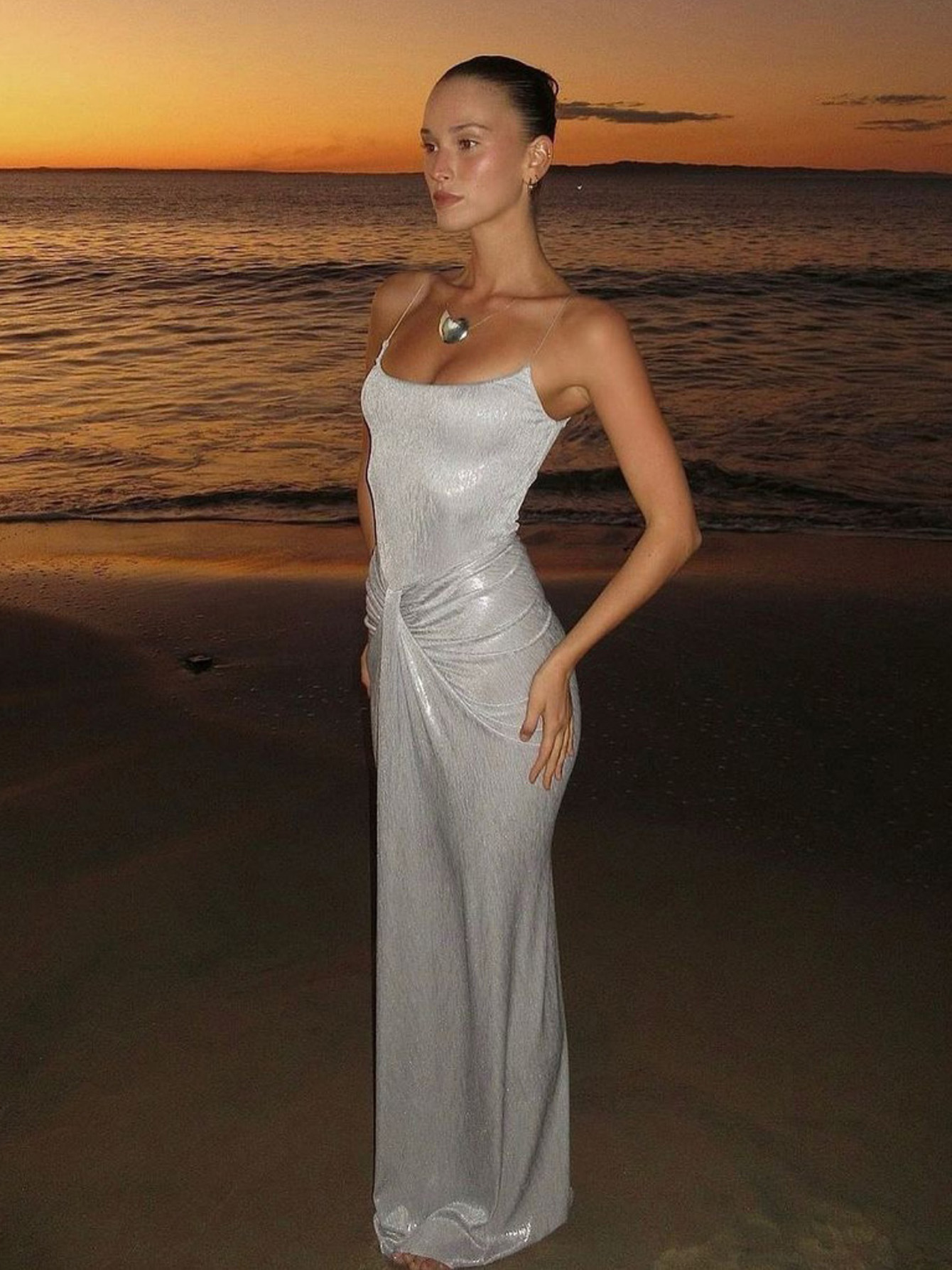 Trendy Crinkled Twist Waist Strap Maxi Dress