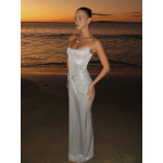 Trendy Crinkled Twist Waist Strap Maxi Dress