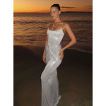 Trendy Crinkled Twist Waist Strap Maxi Dress