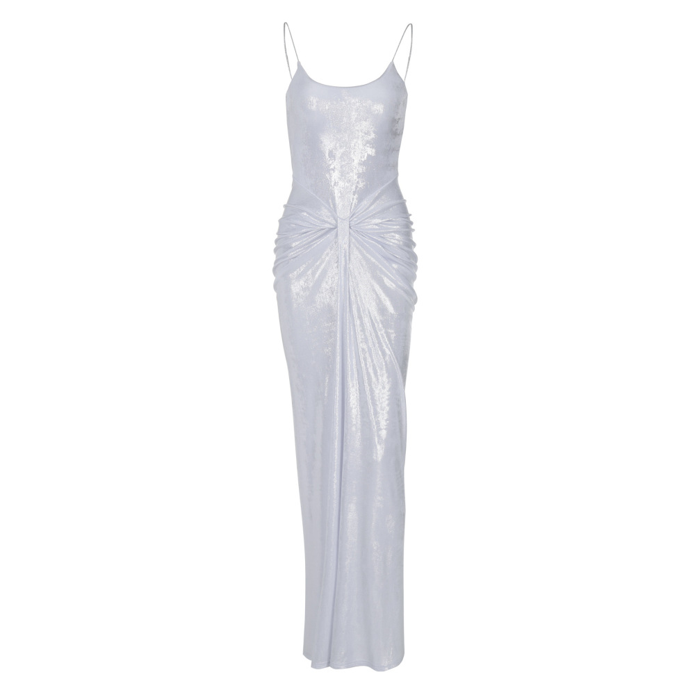 Trendy Crinkled Twist Waist Strap Maxi Dress