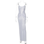 Trendy Crinkled Twist Waist Strap Maxi Dress