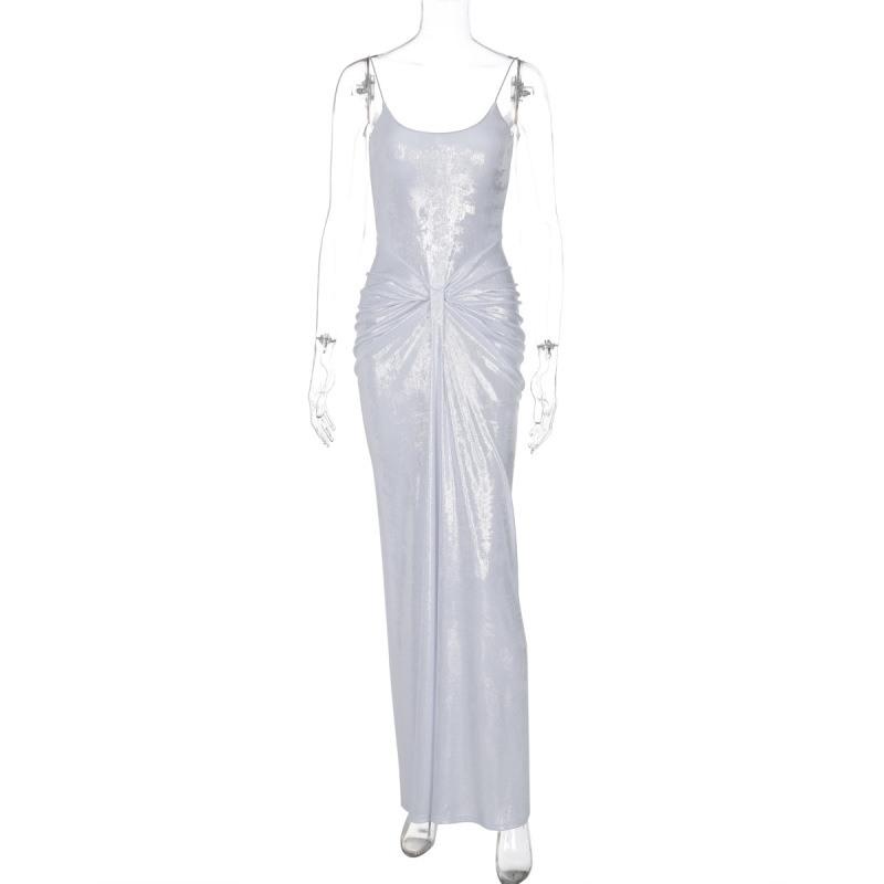 Trendy Crinkled Twist Waist Strap Maxi Dress