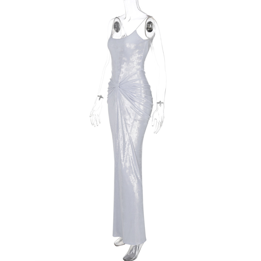 Trendy Crinkled Twist Waist Strap Maxi Dress