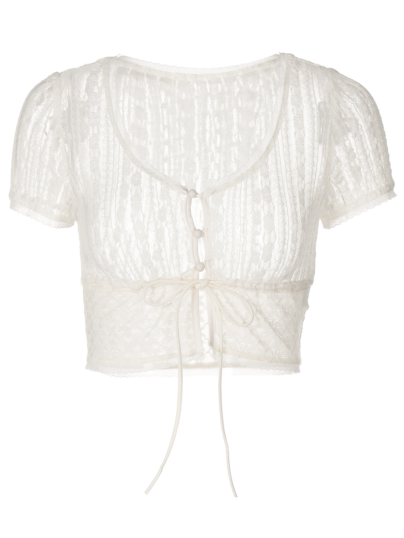 Trendy Lace Trim Mesh Crop Top