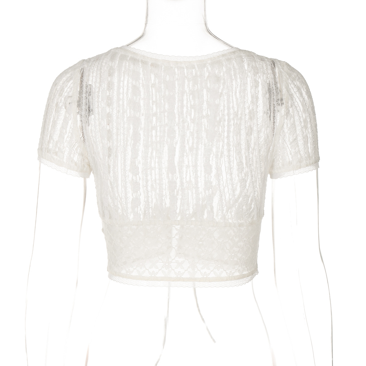 Trendy Lace Trim Mesh Crop Top