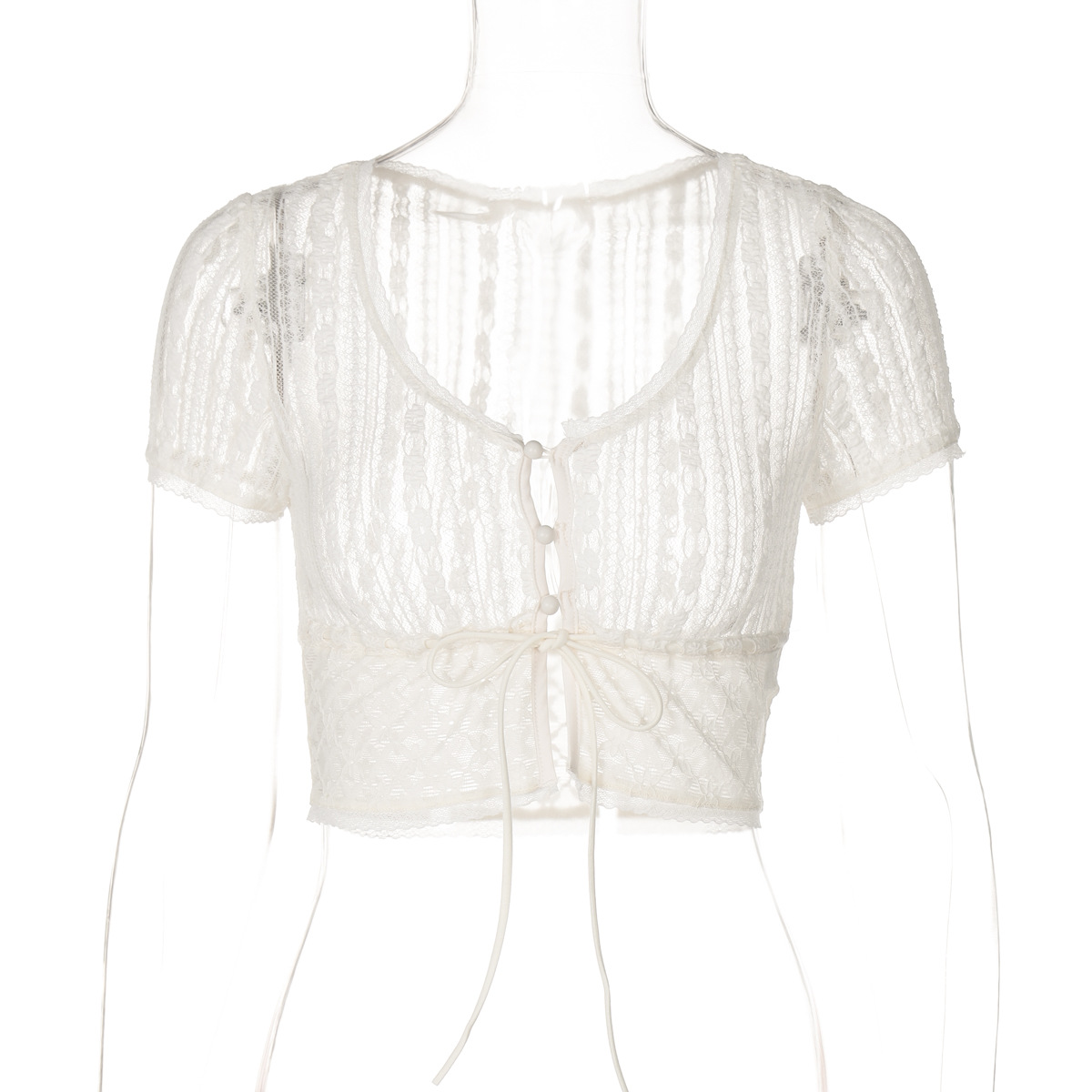 Trendy Lace Trim Mesh Crop Top