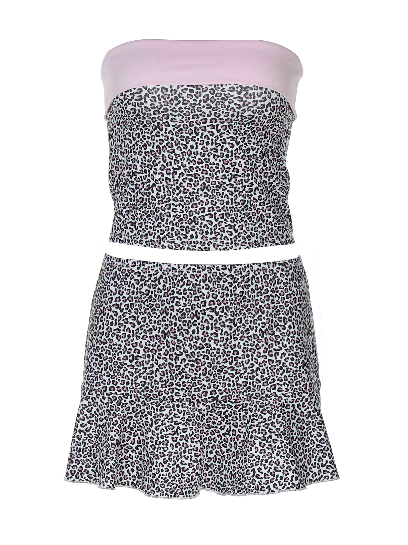 Trendy Leopard Print Collar Crop Top & Bodycon Mini Skirt Set