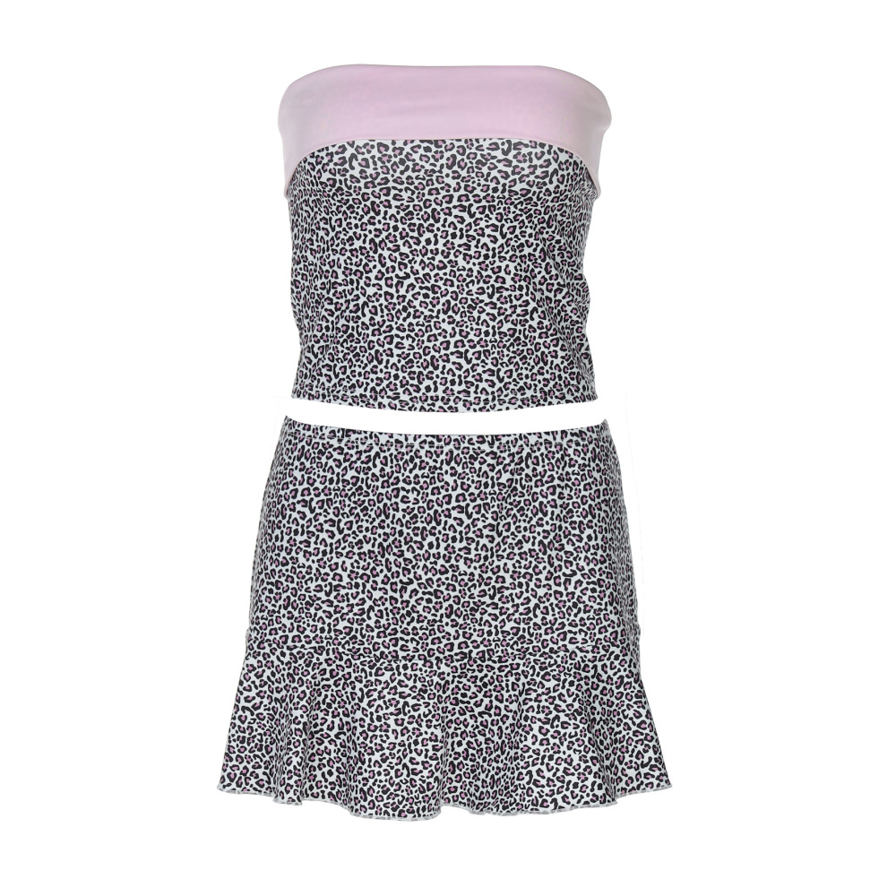 Trendy Leopard Print Collar Crop Top & Bodycon Mini Skirt Set