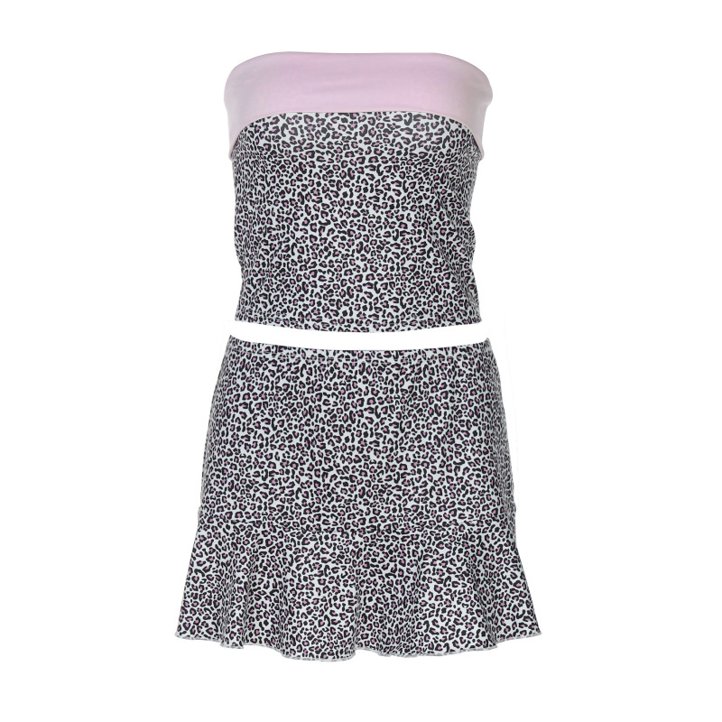 Trendy Leopard Print Collar Crop Top & Bodycon Mini Skirt Set