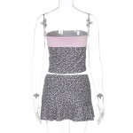 Trendy Leopard Print Collar Crop Top & Bodycon Mini Skirt Set