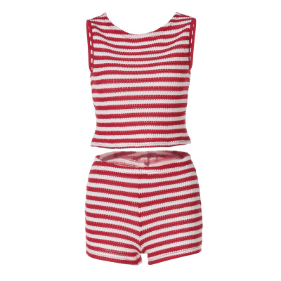 Trendy Striped Color-Block Tank Top and Shorts Set 01