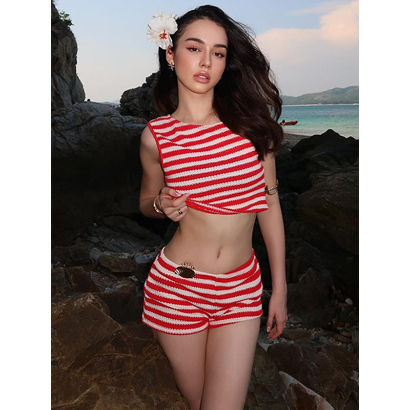 Trendy Striped Color-Block Tank Top and Shorts Set