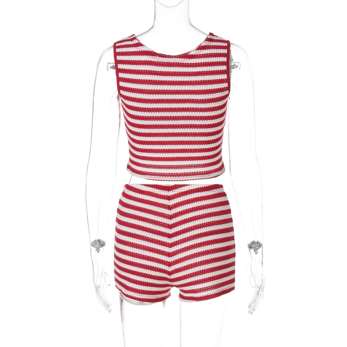 Trendy Striped Color-Block Tank Top and Shorts Set