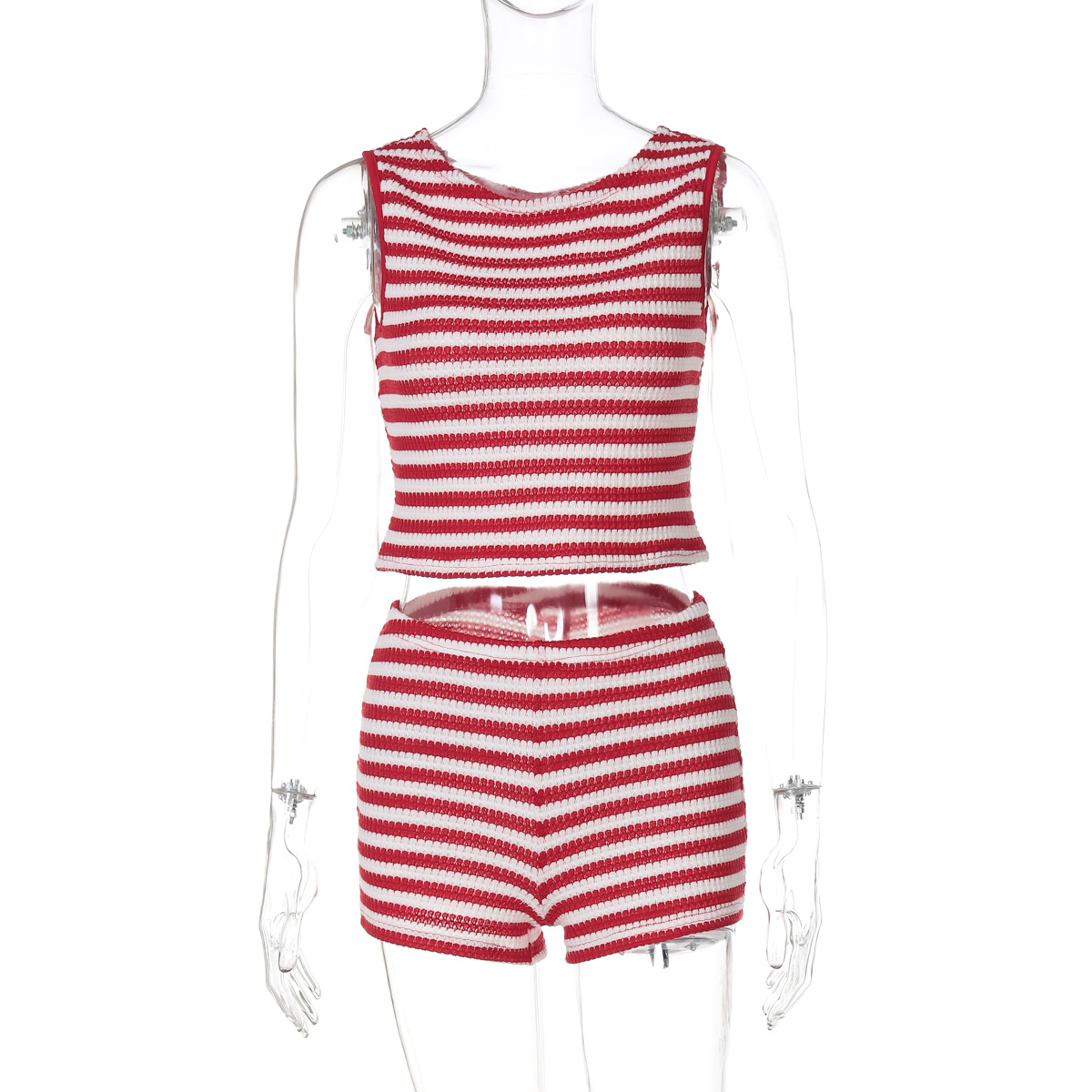 Trendy Striped Color-Block Tank Top and Shorts Set