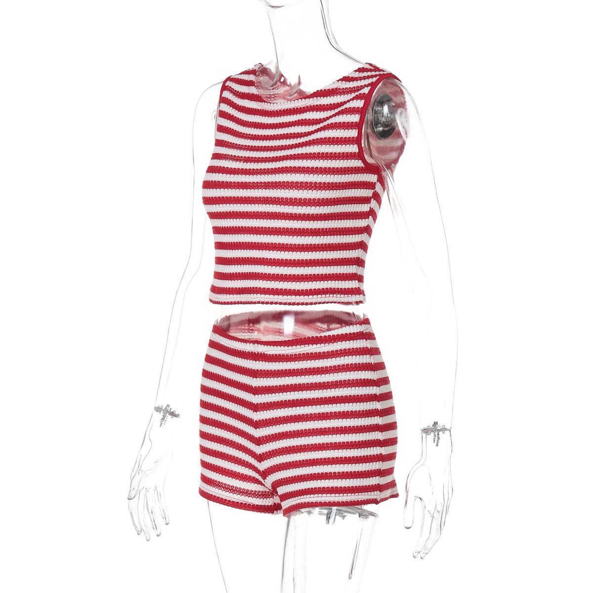 Trendy Striped Color-Block Tank Top and Shorts Set