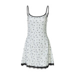 2025 New Floral Print Sleeveless Lace-Trim Mini Dress