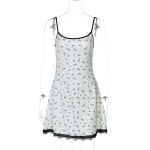 2025 New Floral Print Sleeveless Lace-Trim Mini Dress