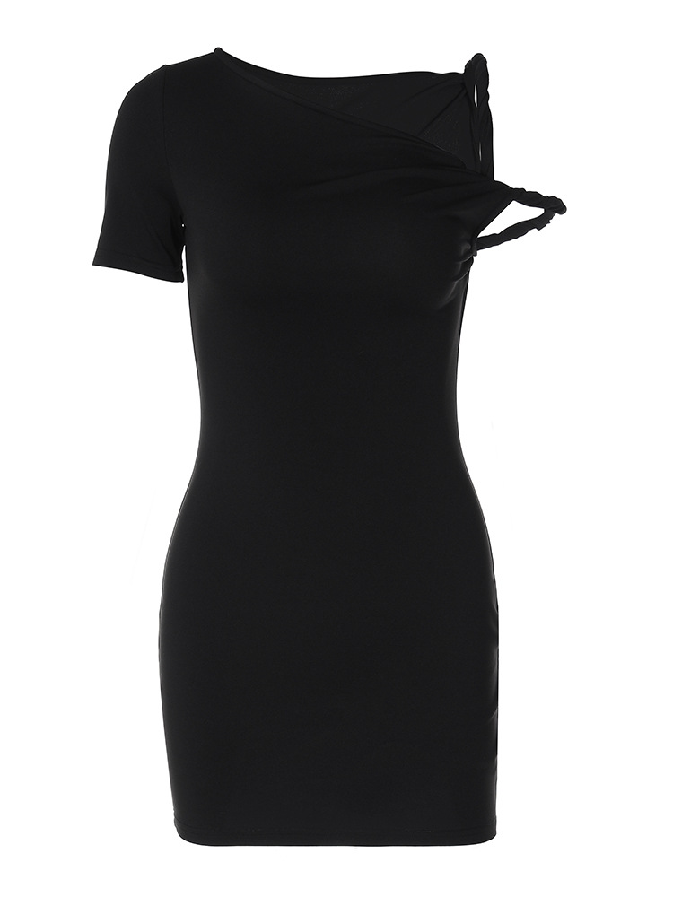 Asymmetrical Twist Knot Tie-Sleeve Fitted Bodycon Mini Dress