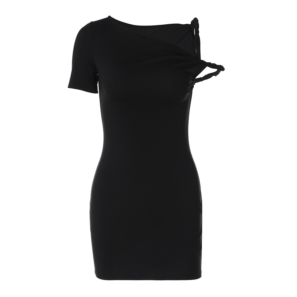 Asymmetrical Twist Knot Tie-Sleeve Fitted Bodycon Mini Dress