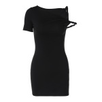 Asymmetrical Twist Knot Tie-Sleeve Fitted Bodycon Mini Dress