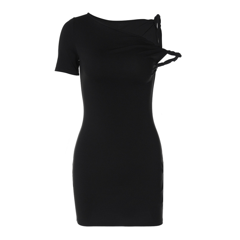 Asymmetrical Twist Knot Tie-Sleeve Fitted Bodycon Mini Dress