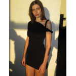 Asymmetrical Twist Knot Tie-Sleeve Fitted Bodycon Mini Dress