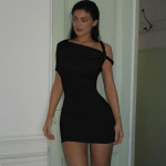 Asymmetrical Twist Knot Tie-Sleeve Fitted Bodycon Mini Dress