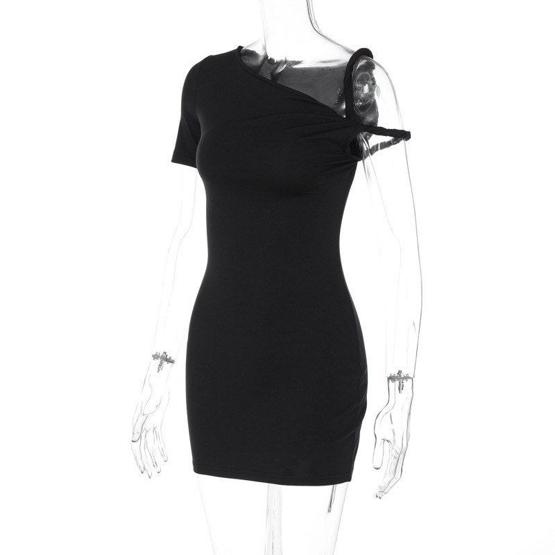 Asymmetrical Twist Knot Tie-Sleeve Fitted Bodycon Mini Dress