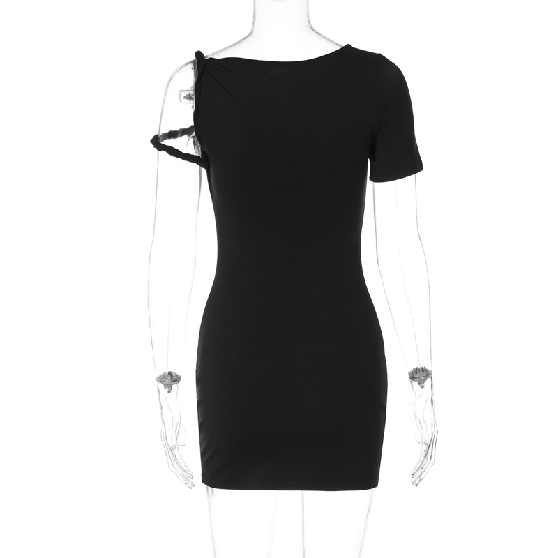 Asymmetrical Twist Knot Tie-Sleeve Fitted Bodycon Mini Dress