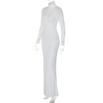 Elegant Solid Color Turtleneck Long Sleeve Bodycon Midi Dress
