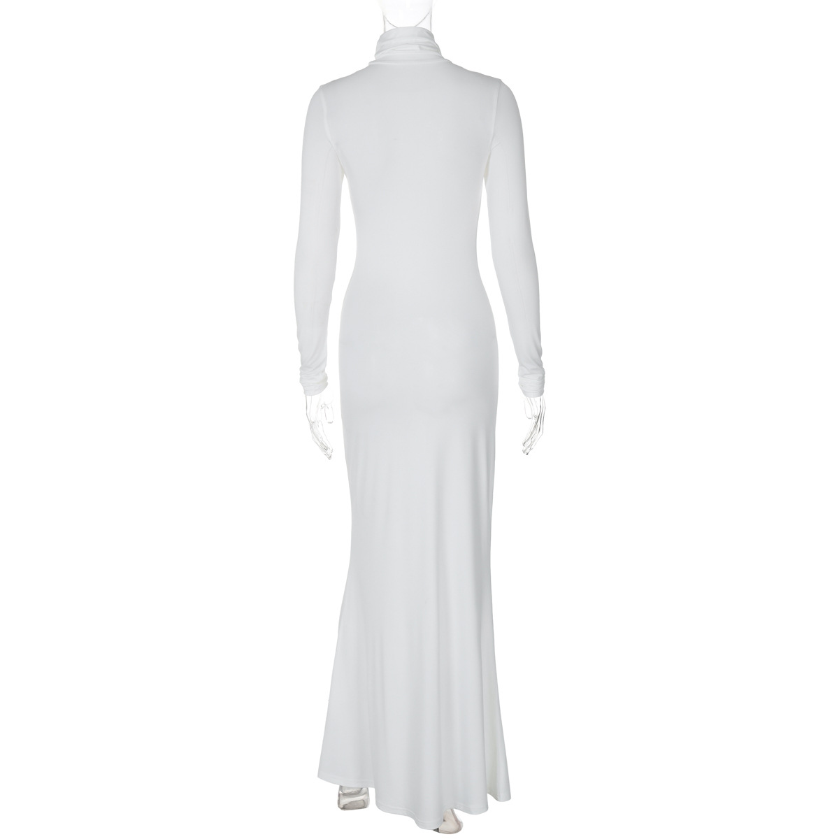 Elegant Solid Color Turtleneck Long Sleeve Bodycon Midi Dress