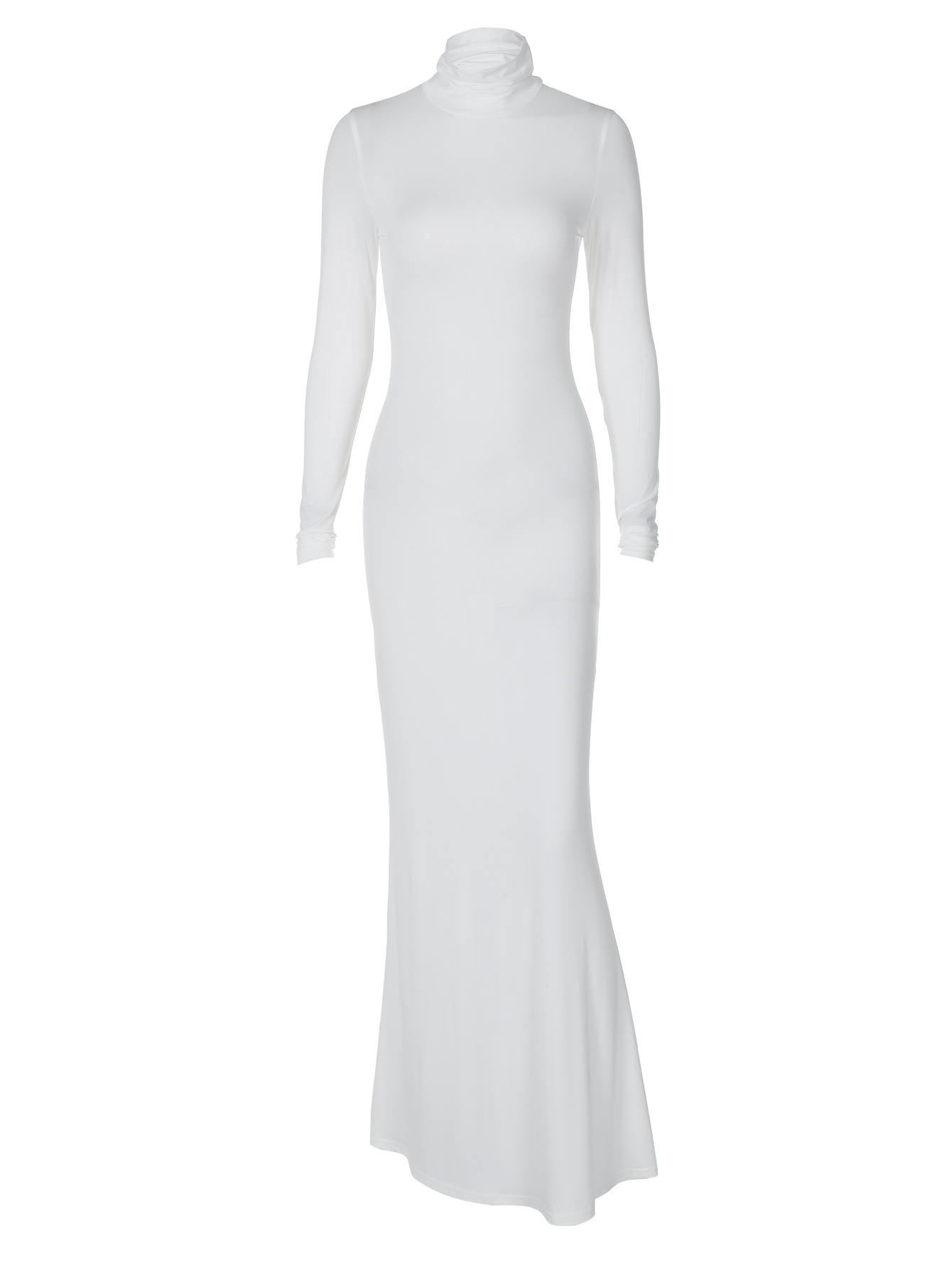 Elegant Solid Color Turtleneck Long Sleeve Bodycon Midi Dress