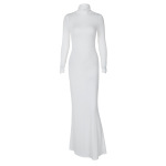 Elegant Solid Color Turtleneck Long Sleeve Bodycon Midi Dress