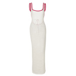 Trendy Knit Cut-Out Color-Block Deep Backless Bodycon Midi Dress