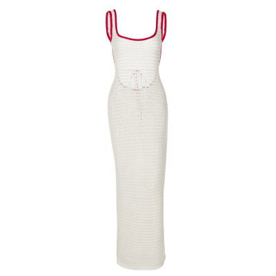 Trendy Knit Cut-Out Color-Block Deep Backless Bodycon Midi Dress 01
