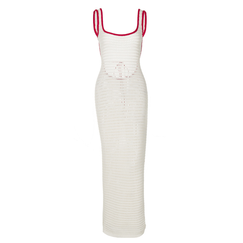 Trendy Knit Cut-Out Color-Block Deep Backless Bodycon Midi Dress