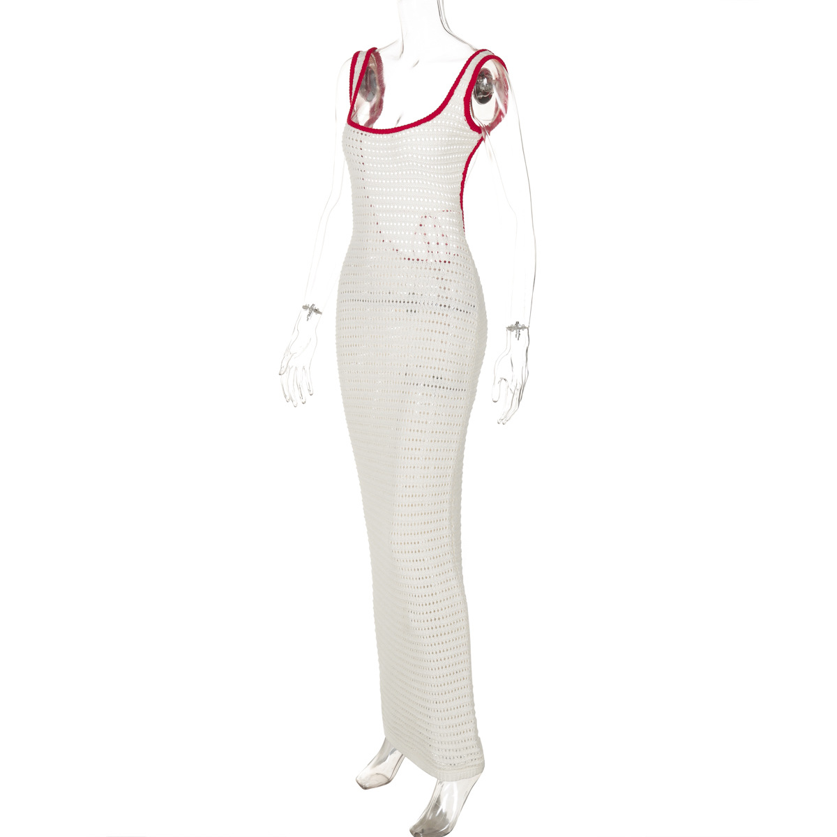 Trendy Knit Cut-Out Color-Block Deep Backless Bodycon Midi Dress