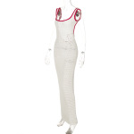 Trendy Knit Cut-Out Color-Block Deep Backless Bodycon Midi Dress