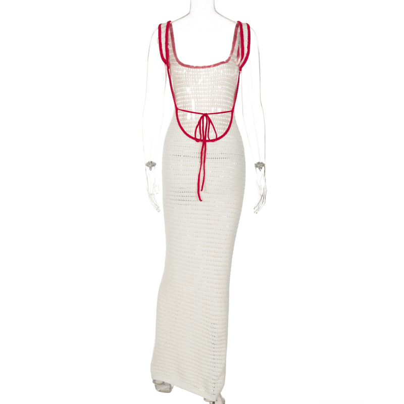 Trendy Knit Cut-Out Color-Block Deep Backless Bodycon Midi Dress