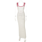 Trendy Knit Cut-Out Color-Block Deep Backless Bodycon Midi Dress