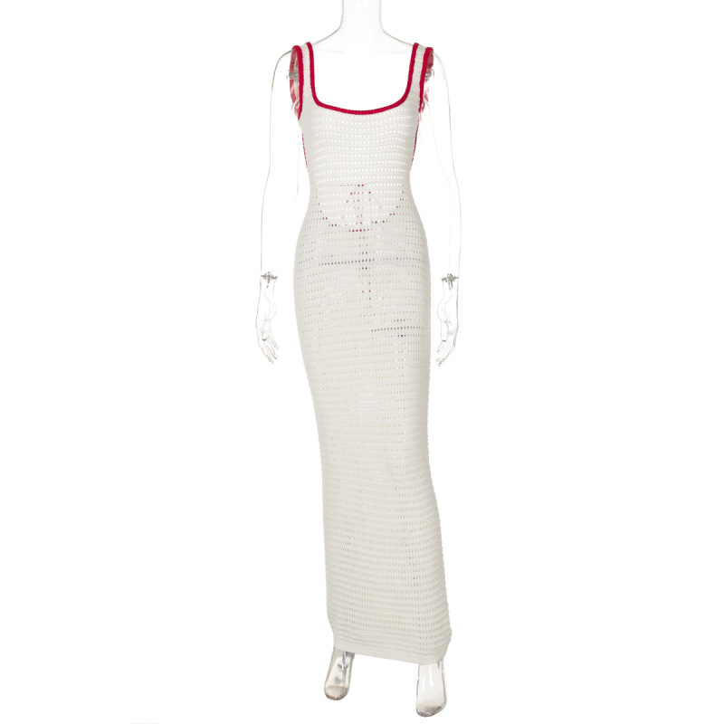 Trendy Knit Cut-Out Color-Block Deep Backless Bodycon Midi Dress