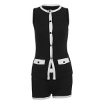 Chic Color-Block Sleeveless Button-Up Cardigan & Fitted Shorts 2-Piece Set