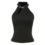 Chic Mandarin Collar Frog Button Solid Color Fitted Sleeveless Tank Top