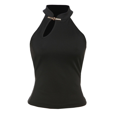 Chic Mandarin Collar Frog Button Solid Color Fitted Sleeveless Tank Top 01