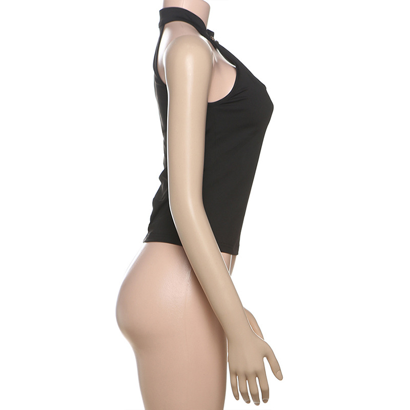 Chic Mandarin Collar Frog Button Solid Color Fitted Sleeveless Tank Top