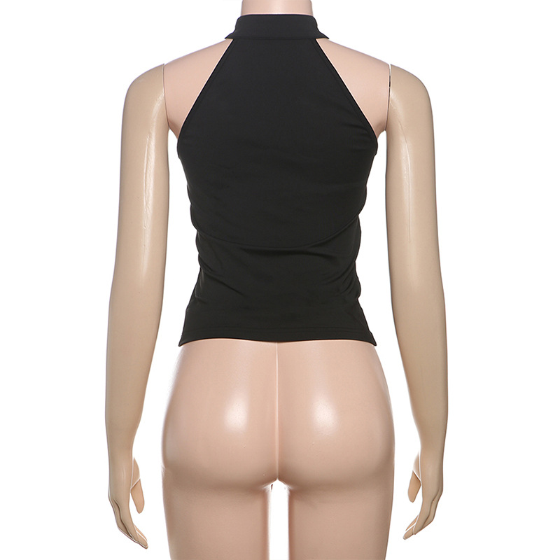 Chic Mandarin Collar Frog Button Solid Color Fitted Sleeveless Tank Top