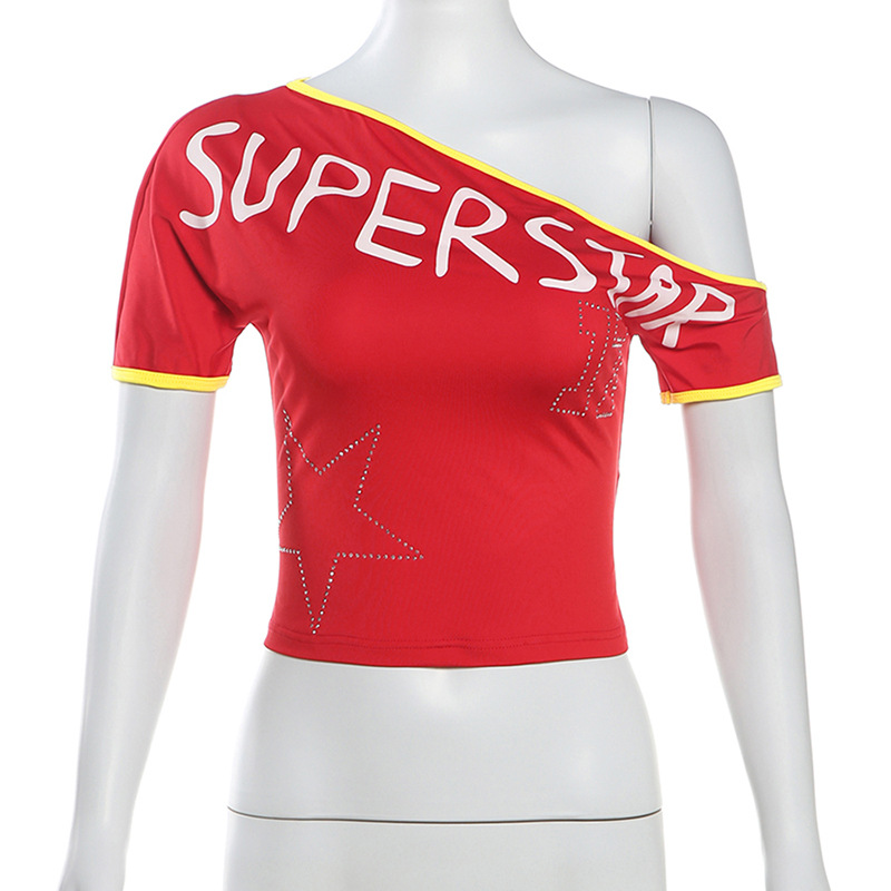 Edgy Asymmetrical Shoulder Crop Top