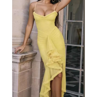 Elegant Sexy Backless Chiffon Spaghetti Strap Maxi Dress 02