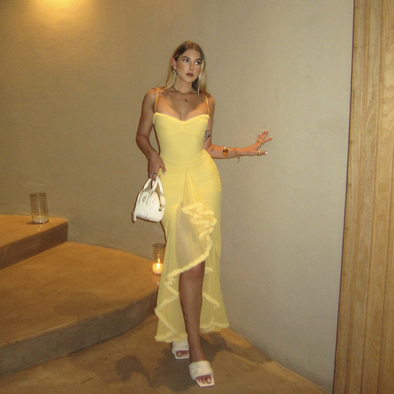 Elegant Sexy Backless Chiffon Spaghetti Strap Maxi Dress