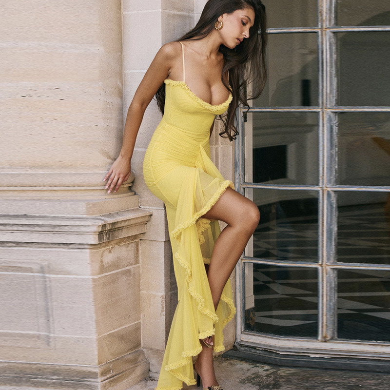 Elegant Sexy Backless Chiffon Spaghetti Strap Maxi Dress